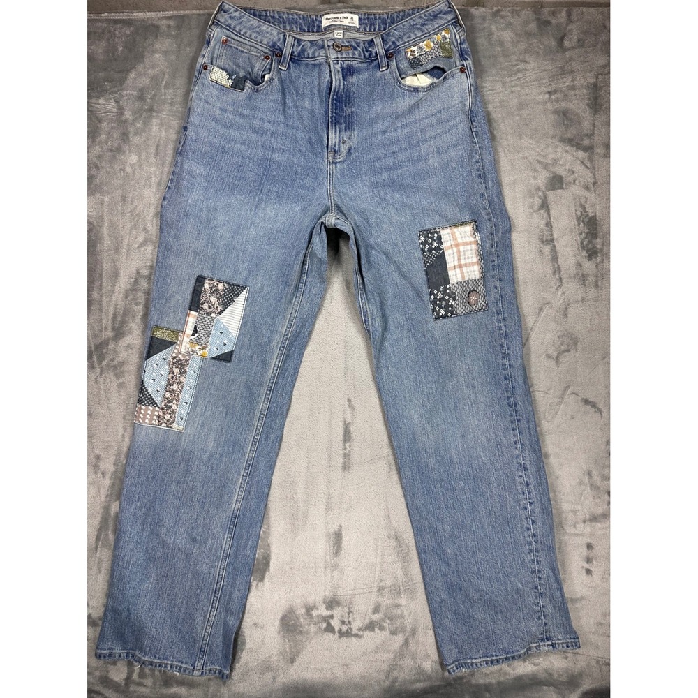 High Rise 90's Relaxed Vintage Patchwork Blue Jeans Sz 31 LONG
